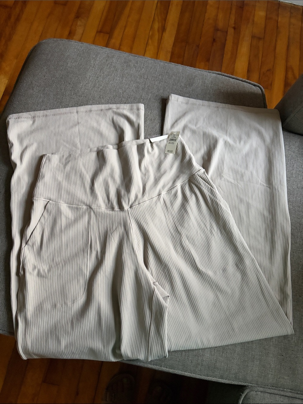 aerie Cream Ribbed Wide-Leg Pants with Pockets